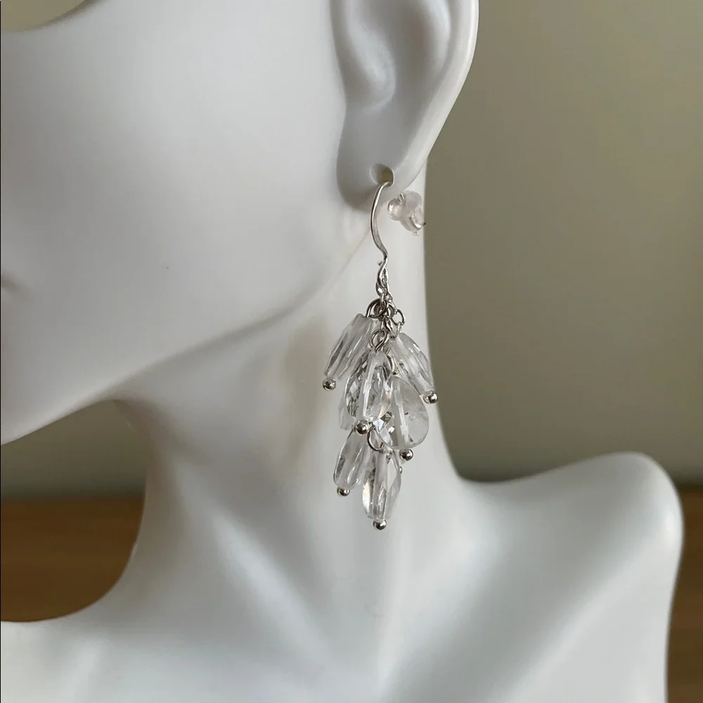 HAND CRAFTED CLEAR CRYSTAL TEARDROP CLUSTER DANGLE EARRINGS